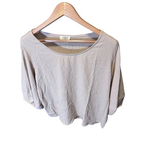 Umgee USA White Textured Bell Sleeve Scoop Neck Cropped Top SZ Large - Picture 1 of 5